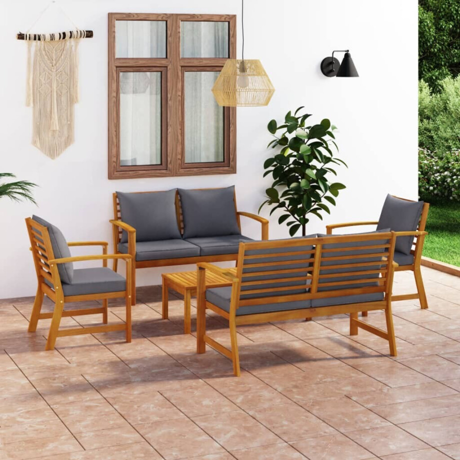 vidaXL 5-delige Loungeset met kussens massief acaciahout vidaXL 5-delige Loungeset met kussens massief acaciahout afbeelding 1