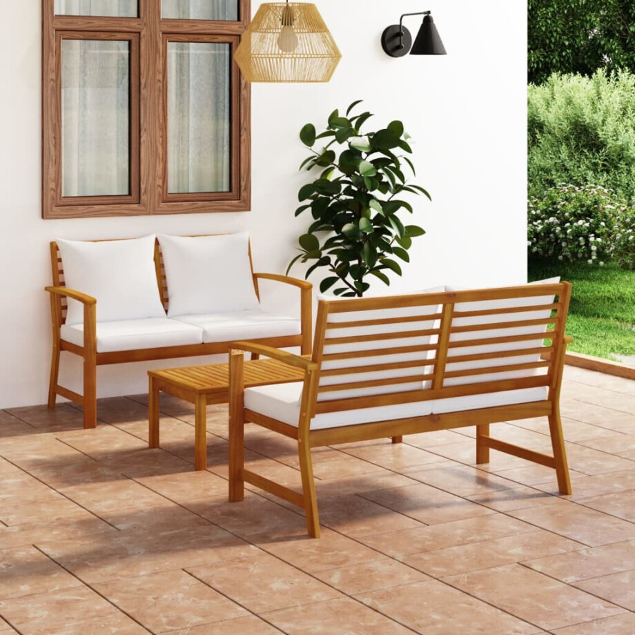 vidaXL 3-delige Loungeset met kussens massief acaciahout vidaXL 3-delige Loungeset met kussens massief acaciahout afbeelding 1