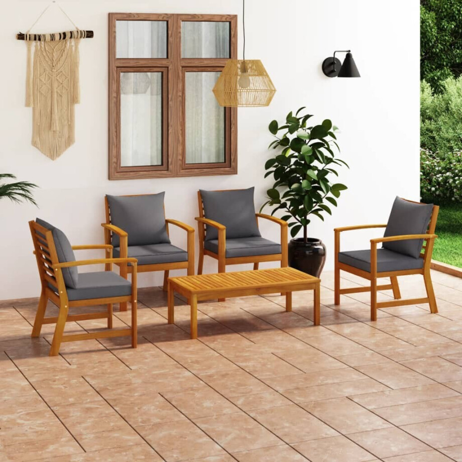 vidaXL 5-delige Loungeset met kussens massief acaciahout afbeelding 1