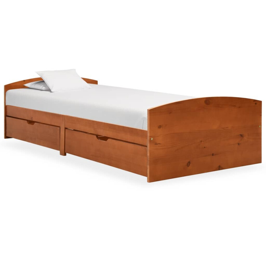vidaXL Bedframe met 2 lades massief grenenhout honingbruin 90x200 cm afbeelding 1