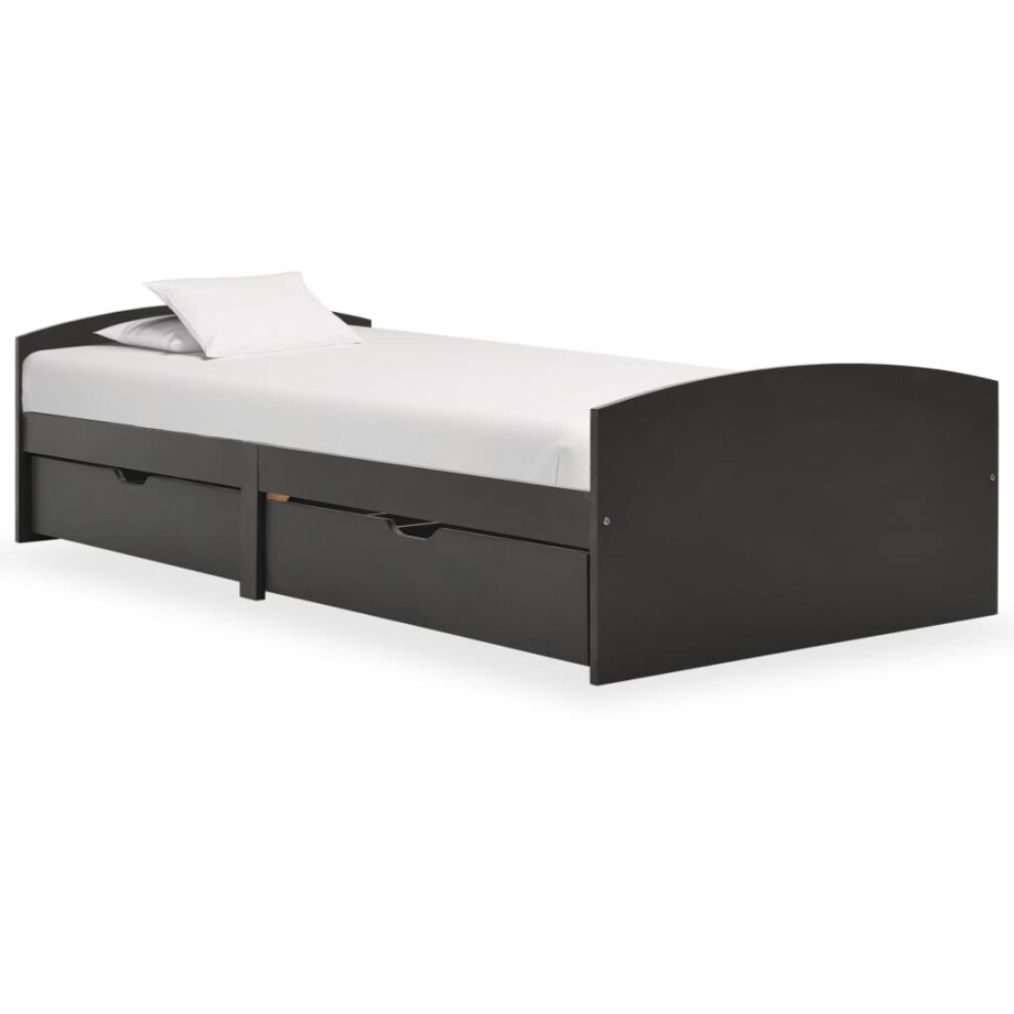 vidaXL Bedframe met 2 lades massief grenenhout grijs 90x200 cm afbeelding 1