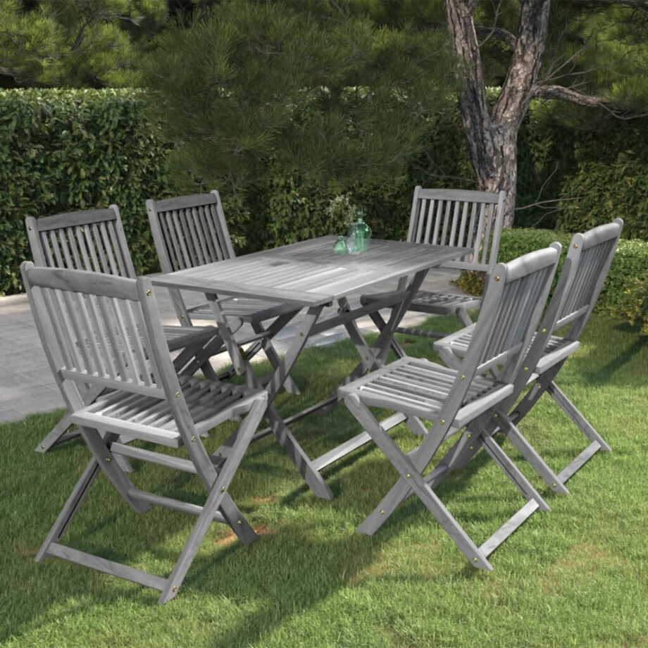 vidaXL 7-delige Tuinset massief acaciahout grijs afbeelding 1