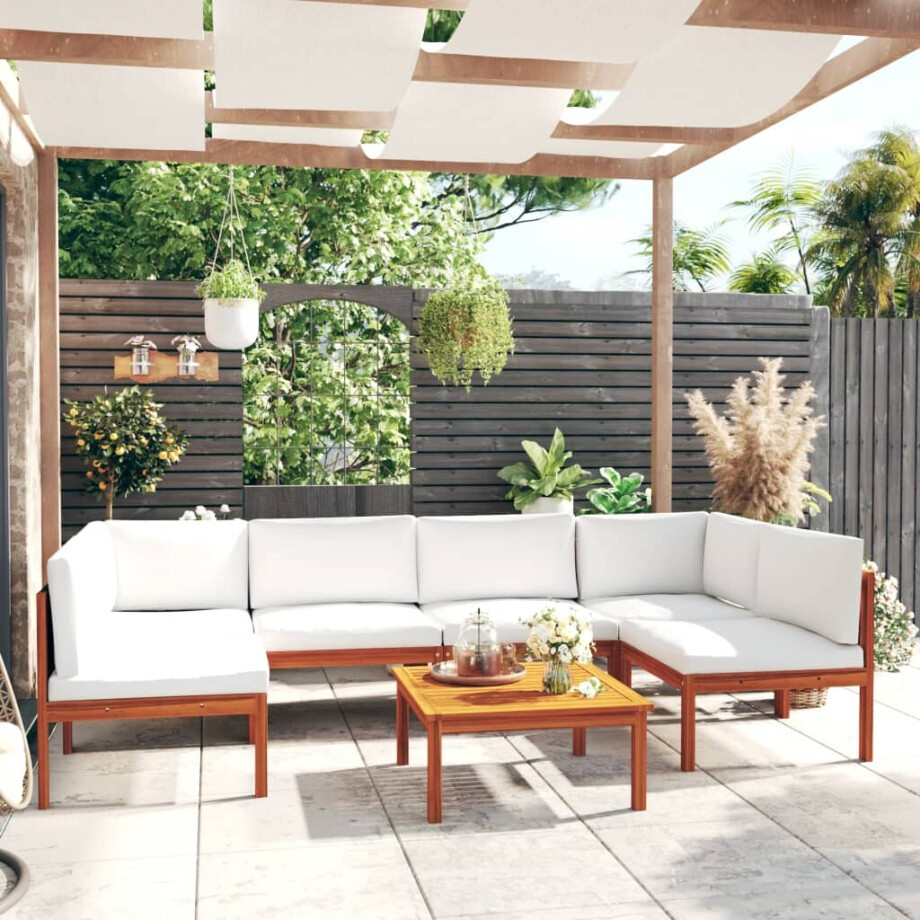 vidaXL 7-delige tuinloungeset met kussens crèmekleurig acaciahout en touw vidaXL 7-delige tuinloungeset met kussens crèmekleurig acaciahout en touw afbeelding 1