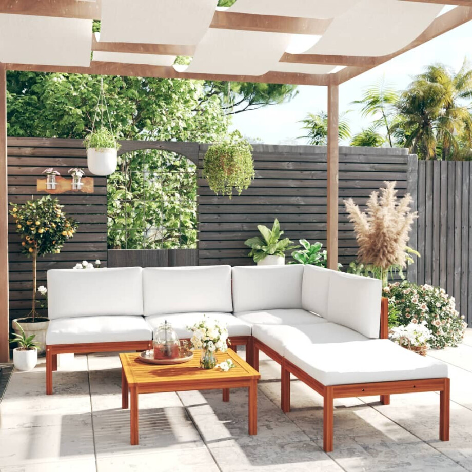 vidaXL 6-delige Loungeset met kussens massief acaciahout crèmekleurig vidaXL 6-delige Loungeset met kussens massief acaciahout crèmekleurig afbeelding 1