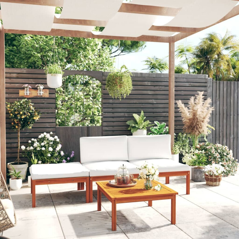 vidaXL 4-delige tuinloungeset met kussens crème 63x63 cm afbeelding 1