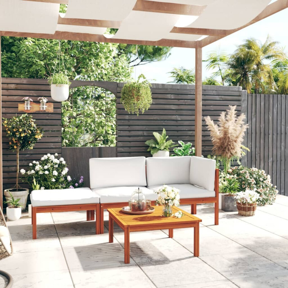 vidaXL 4-delige tuinloungeset met kussens crème 63x63 cm afbeelding 1