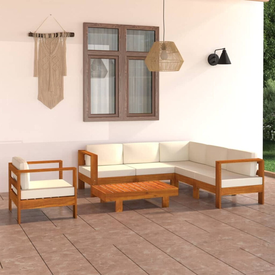 vidaXL 7-delige tuinloungeset met kussens 100x60 cm acaciahout afbeelding 1