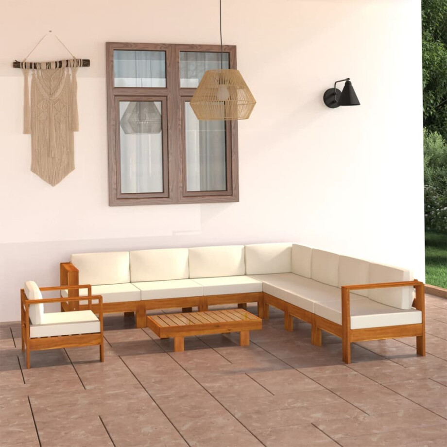 vidaXL 9-delige tuinloungeset met kussens 100x60 cm acaciahout vidaXL 9-delige tuinloungeset met kussens 100x60 cm acaciahout afbeelding 1