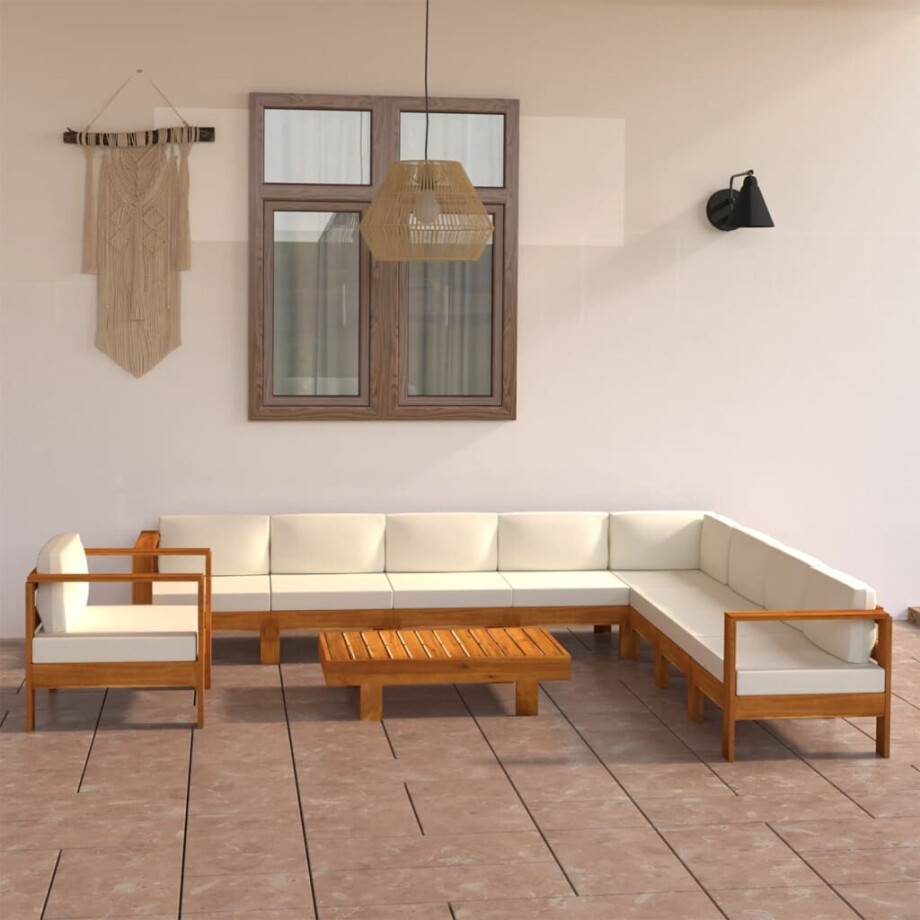 vidaXL 10-delige tuinloungeset met kussens 100x60 cm acaciahout afbeelding 1
