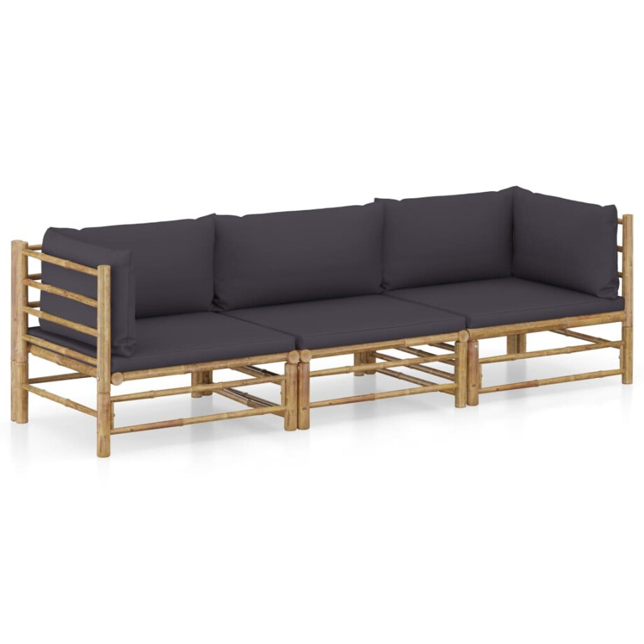 vidaXL 3-delige Loungeset met donkergrijze kussens bamboe vidaXL 3-delige Loungeset met donkergrijze kussens bamboe afbeelding 1