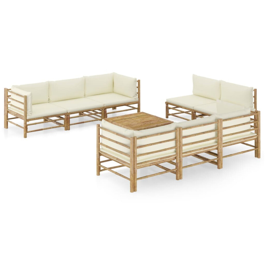 vidaXL 9-delige Loungeset met crèmewitte kussens bamboe vidaXL 9-delige Loungeset met crèmewitte kussens bamboe afbeelding 1