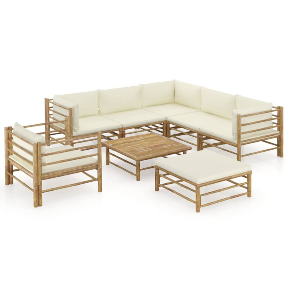 vidaXL 8-delige Loungeset met crèmewitte kussens bamboe vidaXL 8-delige Loungeset met crèmewitte kussens bamboe afbeelding 1
