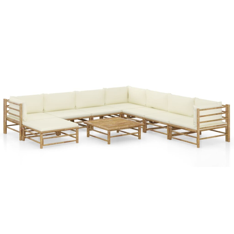 vidaXL 9-delige Loungeset met crèmewitte kussens bamboe vidaXL 9-delige Loungeset met crèmewitte kussens bamboe afbeelding 1