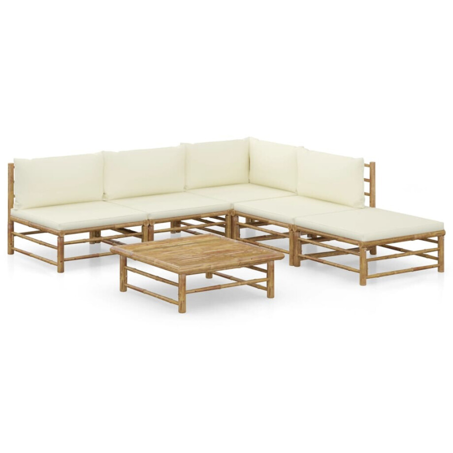 vidaXL 6-delige Loungeset met crèmewitte kussens bamboe afbeelding 1