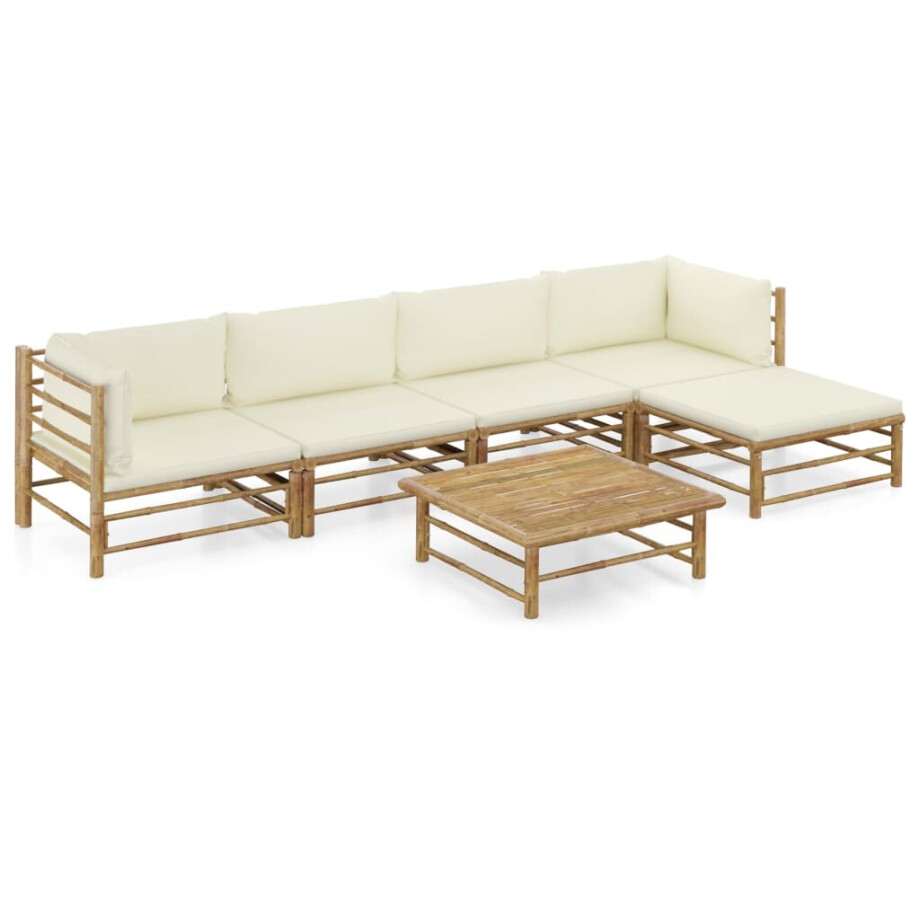 vidaXL 6-delige Loungeset met crèmewitte kussens bamboe afbeelding 1