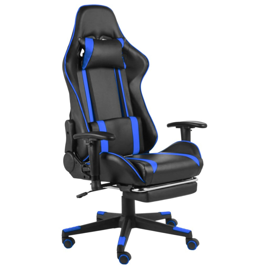 vidaXL Gamestoel draaibaar met voetensteun PVC blauw afbeelding 1