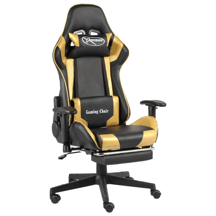 vidaXL Gamestoel draaibaar met voetensteun PVC goudkleurig vidaXL Gamestoel draaibaar met voetensteun PVC goudkleurig afbeelding 1