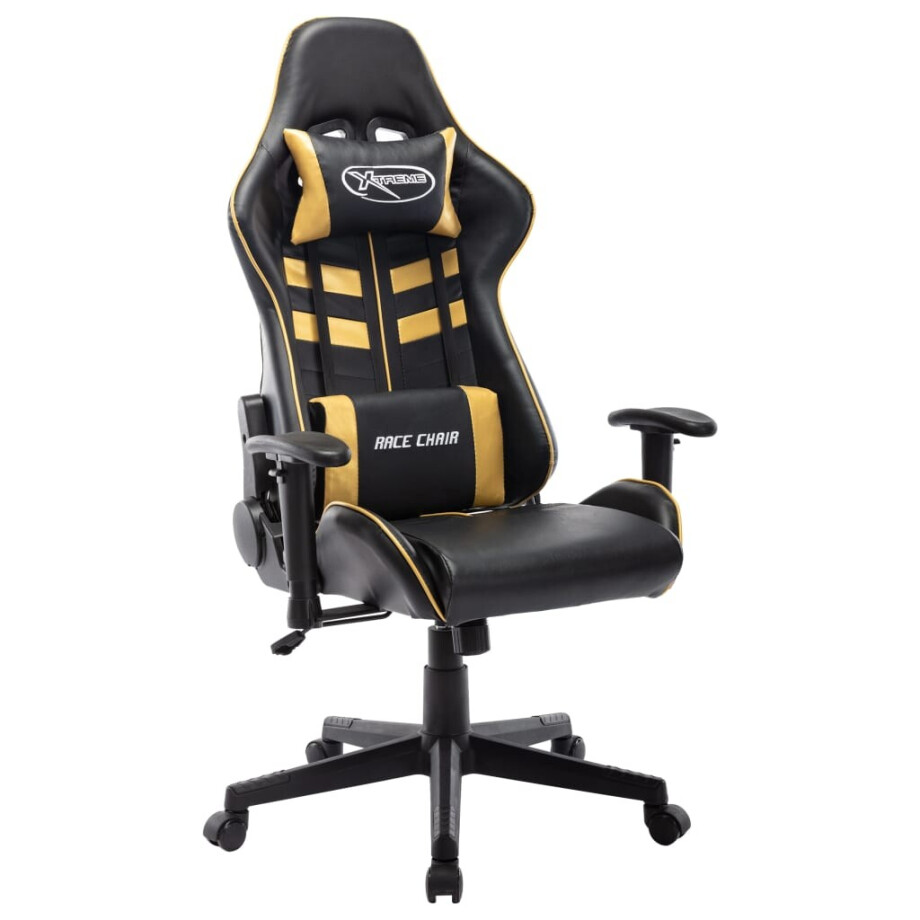 vidaXL Gamestoel kunstleer zwart en goudkleurig afbeelding 1