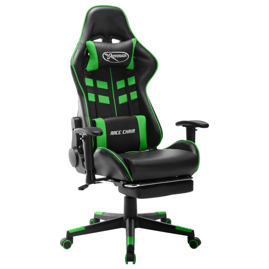 vidaXL Gamestoel met voetensteun kunstleer zwart en groen vidaXL Gamestoel met voetensteun kunstleer zwart en groen afbeelding 1