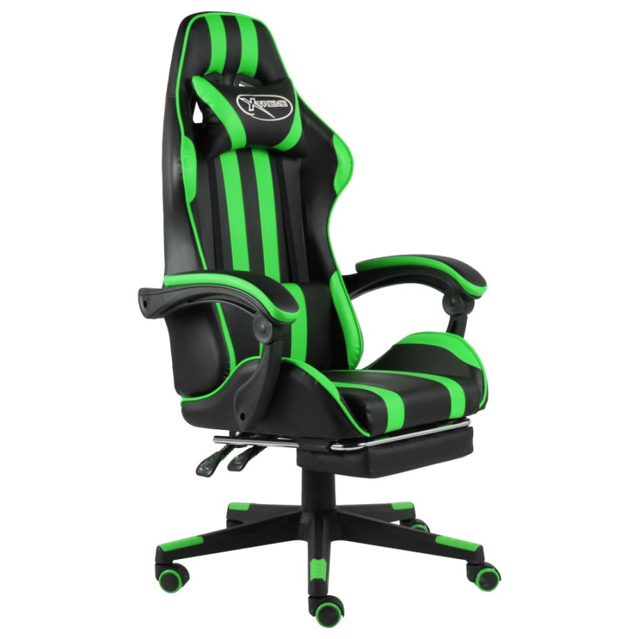 vidaXL Racestoel met voetensteun kunstleer zwart en groen afbeelding 1