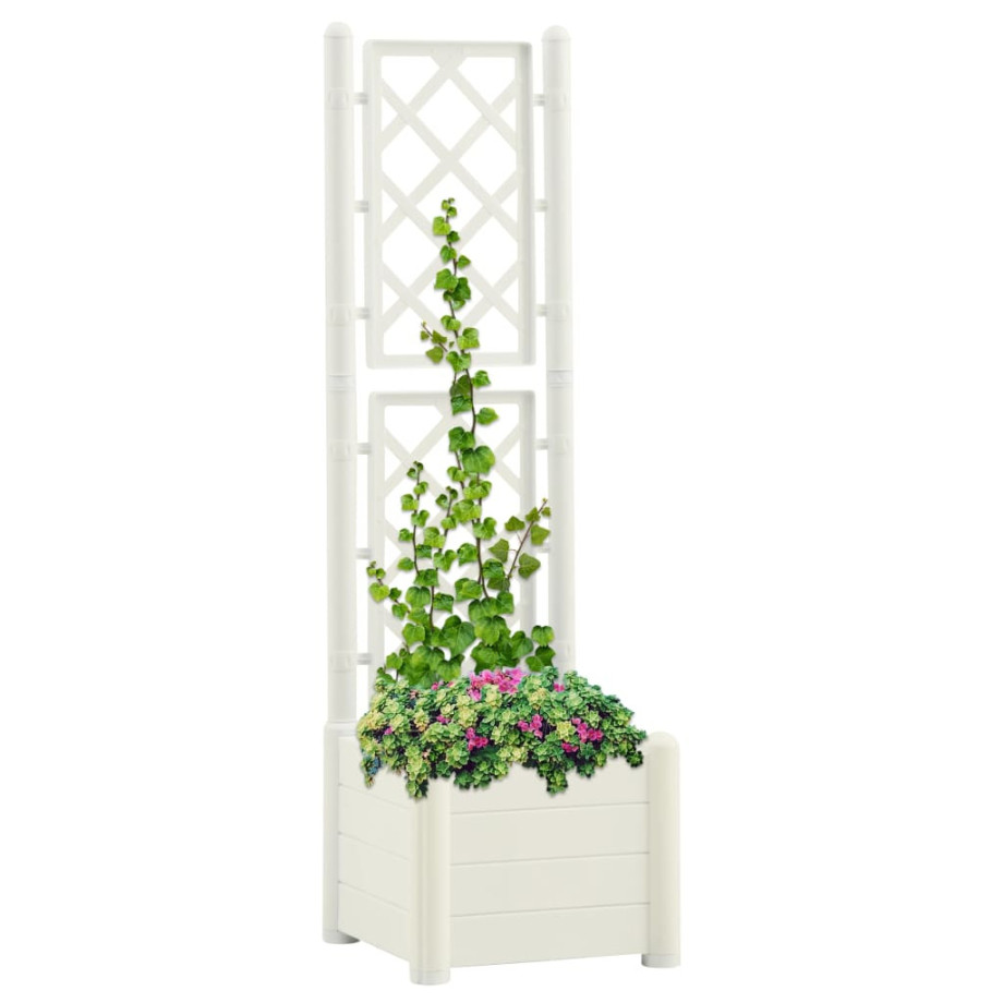 vidaXL Plantenbak met latwerk 43x43x142 cm PP wit afbeelding 1