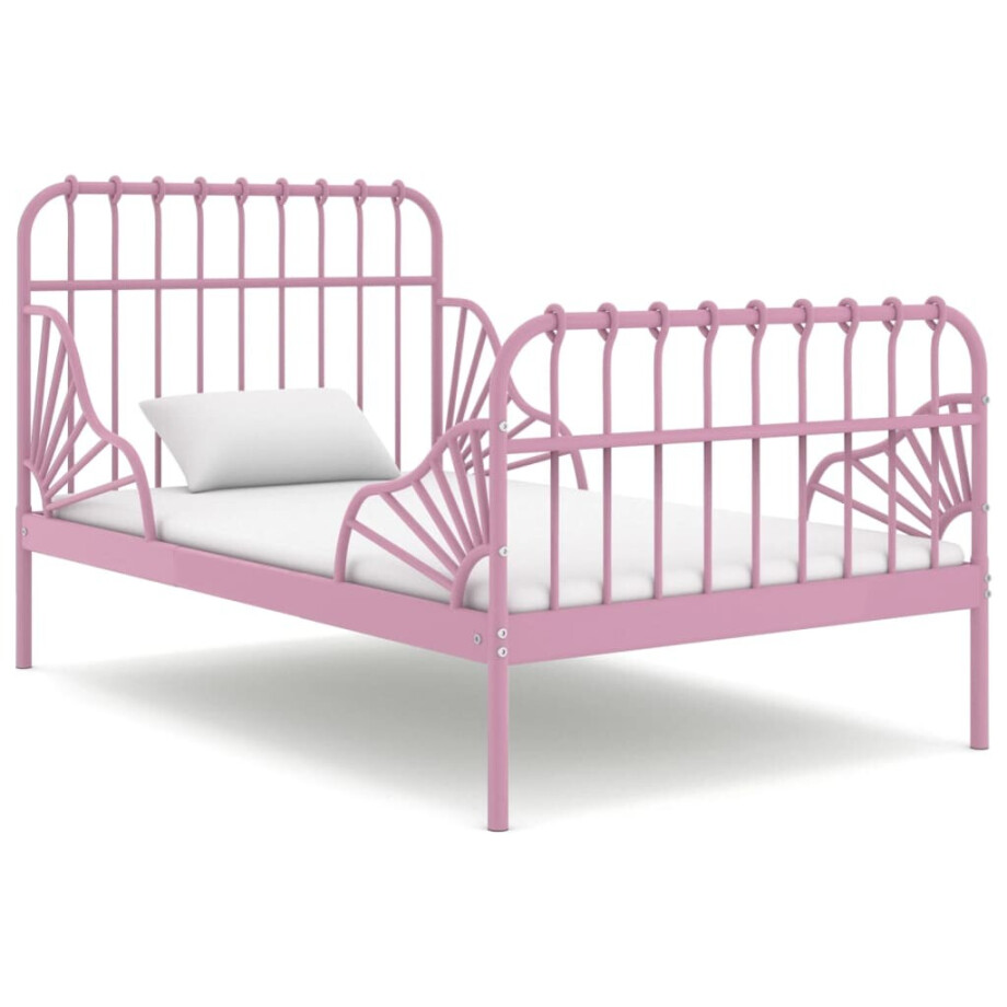 vidaXL Bedframe verlengbaar metaal roze 80x130/200 cm vidaXL Bedframe verlengbaar metaal roze 80x130/200 cm afbeelding 1