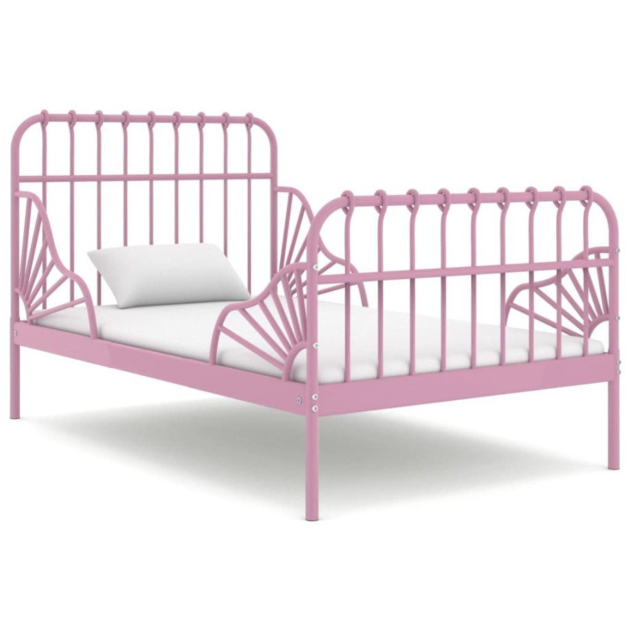 vidaXL Bedframe verlengbaar metaal roze 80x130/200 cm afbeelding 1