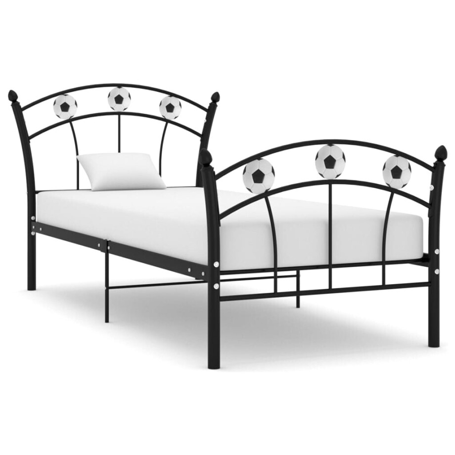 vidaXL Bedframe met voetbaldesign metaal zwart 90x200 cm vidaXL Bedframe met voetbaldesign metaal zwart 90x200 cm afbeelding 1