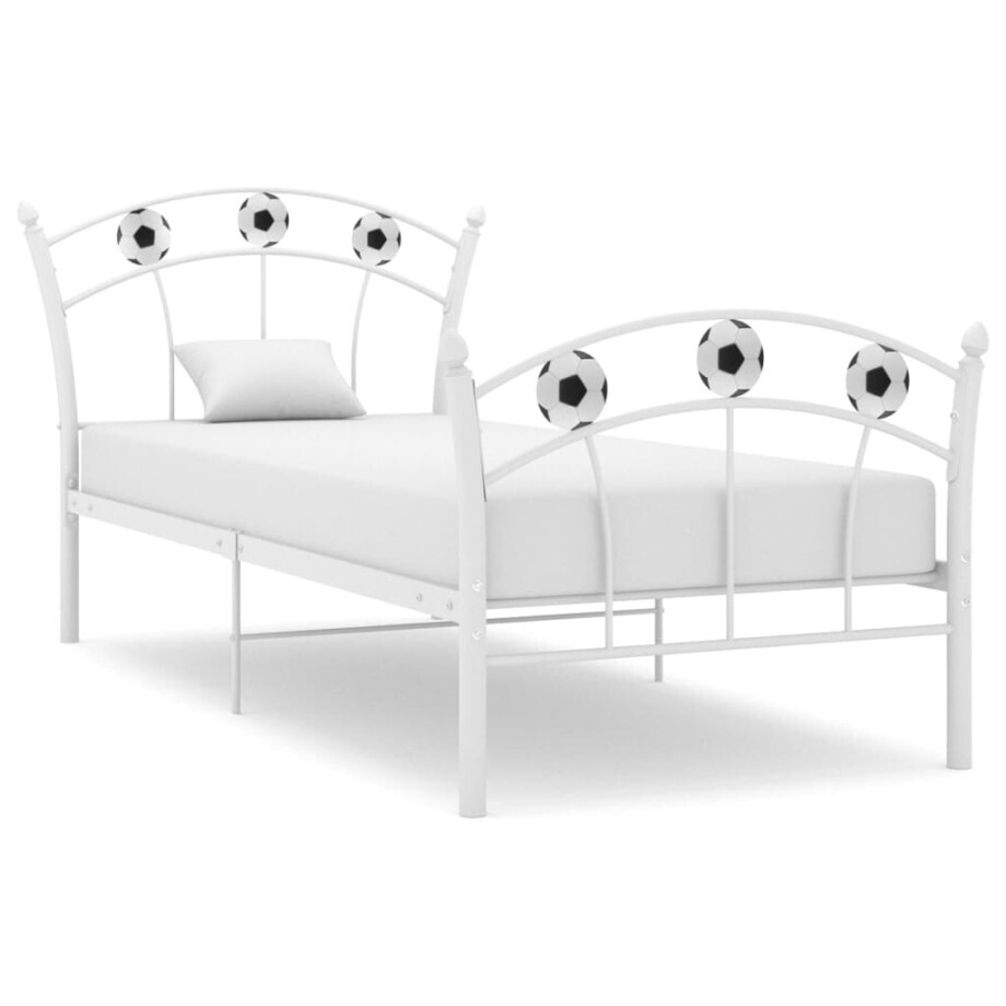vidaXL Bedframe met voetbaldesign metaal wit 90x200 cm vidaXL Bedframe met voetbaldesign metaal wit 90x200 cm afbeelding 1