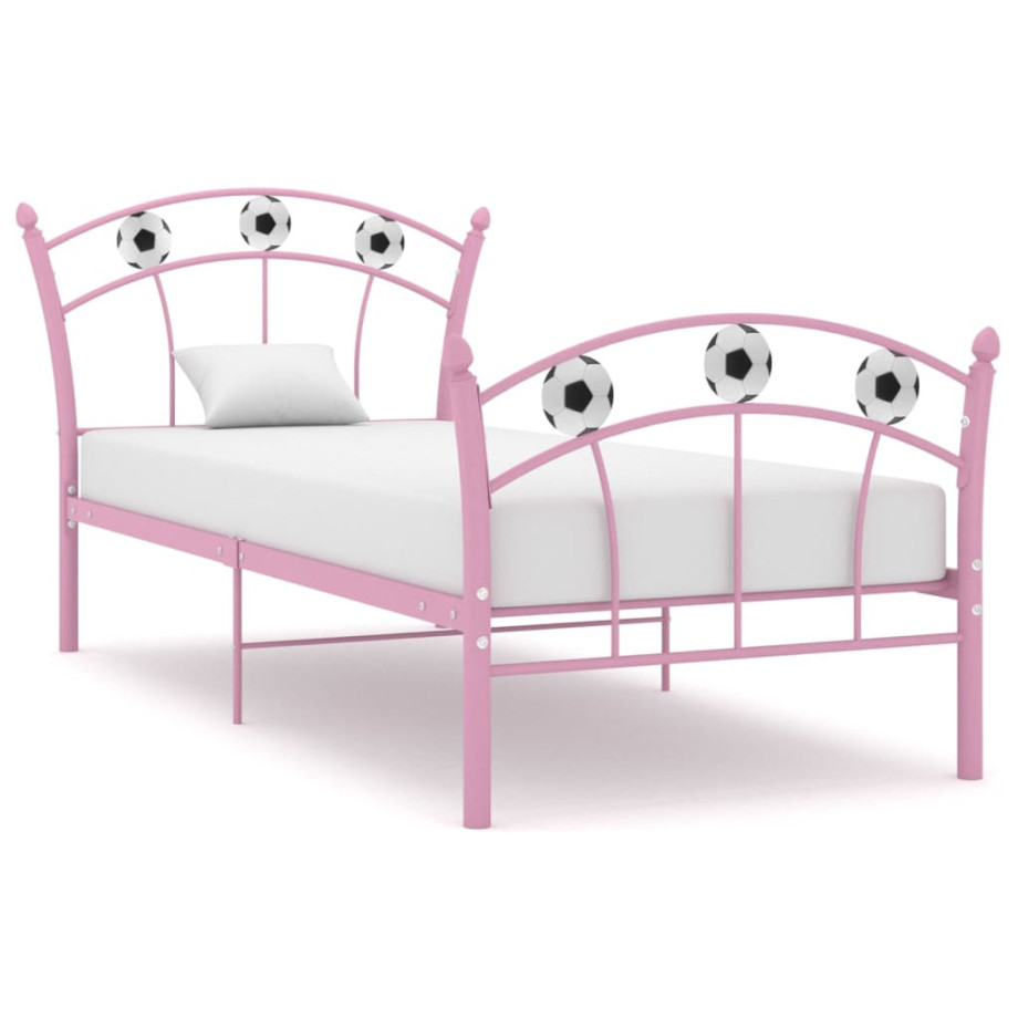 vidaXL Bedframe met voetbaldesign metaal roze 90x200 cm afbeelding 1