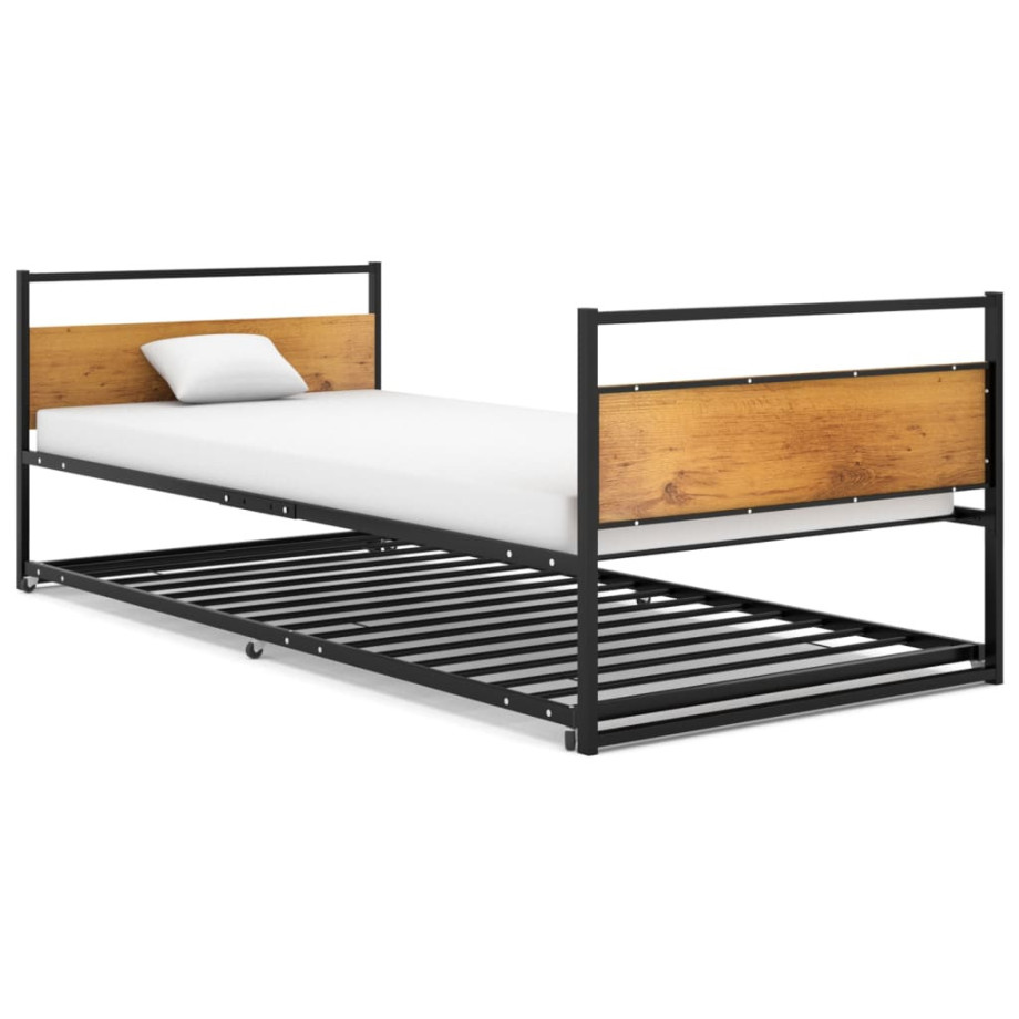 vidaXL Bedframe uitschuifbaar metaal zwart 90x200 cm afbeelding 1