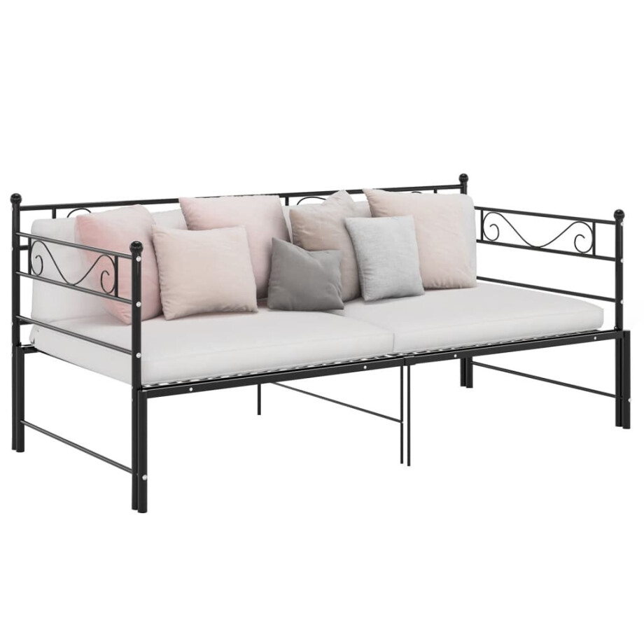 vidaXL Slaapbank uittrekbaar metaal zwart 90x200 cm afbeelding 1