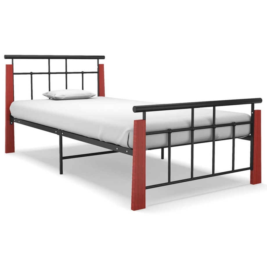 vidaXL Bedframe metaal en massief eikenhout 90x200 cm afbeelding 1