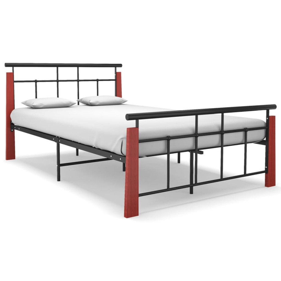 vidaXL Bedframe metaal en massief eikenhout 120x200 cm afbeelding 1