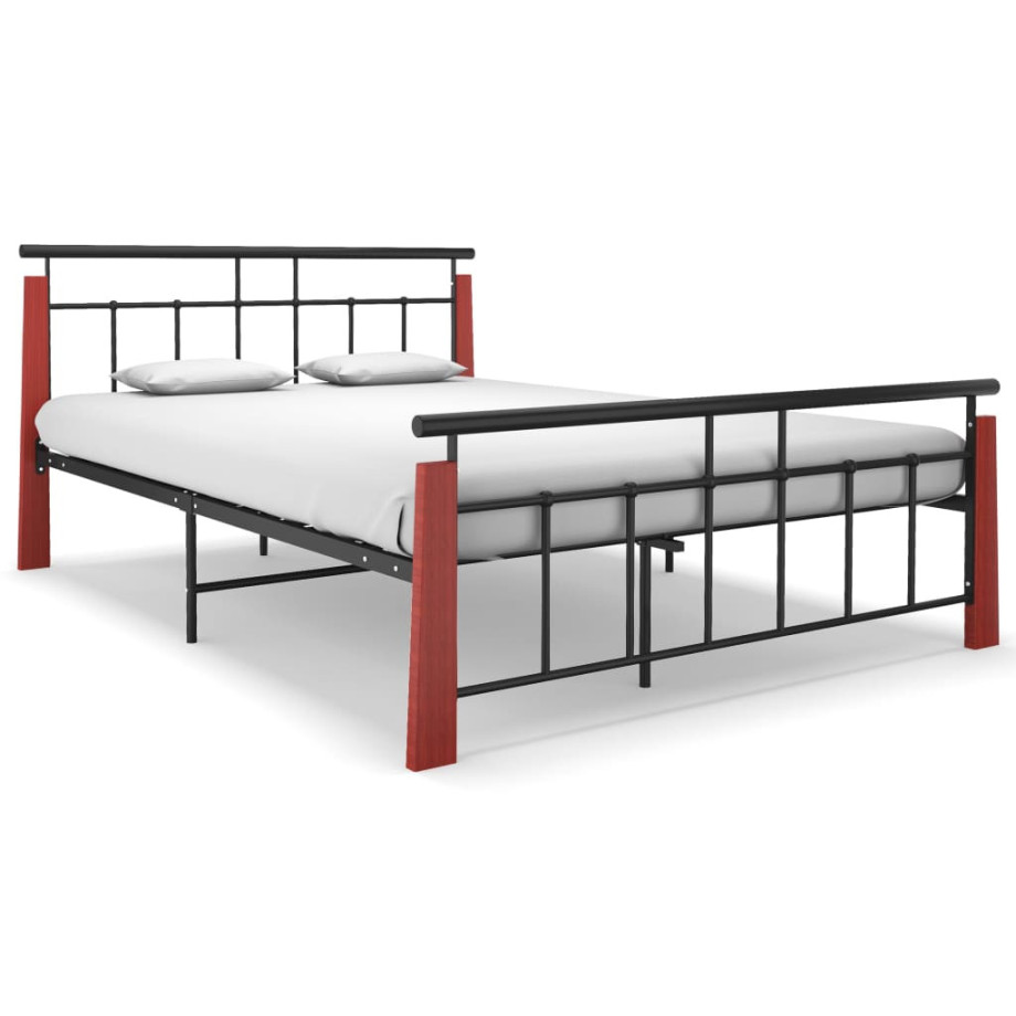 vidaXL Bedframe metaal en massief eikenhout 140x200 cm afbeelding 1