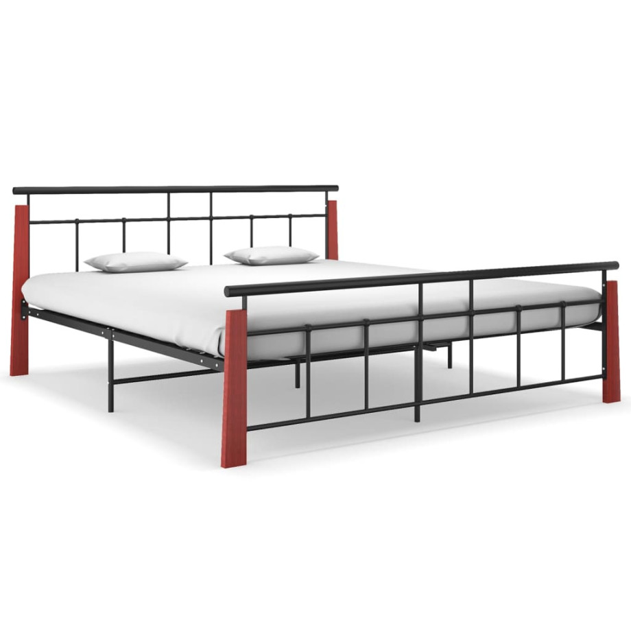 vidaXL Bedframe metaal en massief eikenhout 180x200 cm afbeelding 1