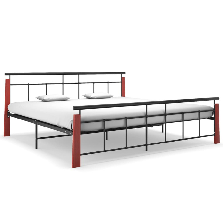 vidaXL Bedframe metaal en massief eikenhout 200x200 cm afbeelding 1