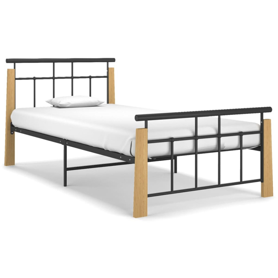 vidaXL Bedframe metaal en massief eikenhout 90x200 cm afbeelding 1