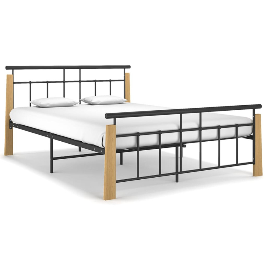 vidaXL Bedframe metaal en massief eikenhout 140x200 cm afbeelding 1