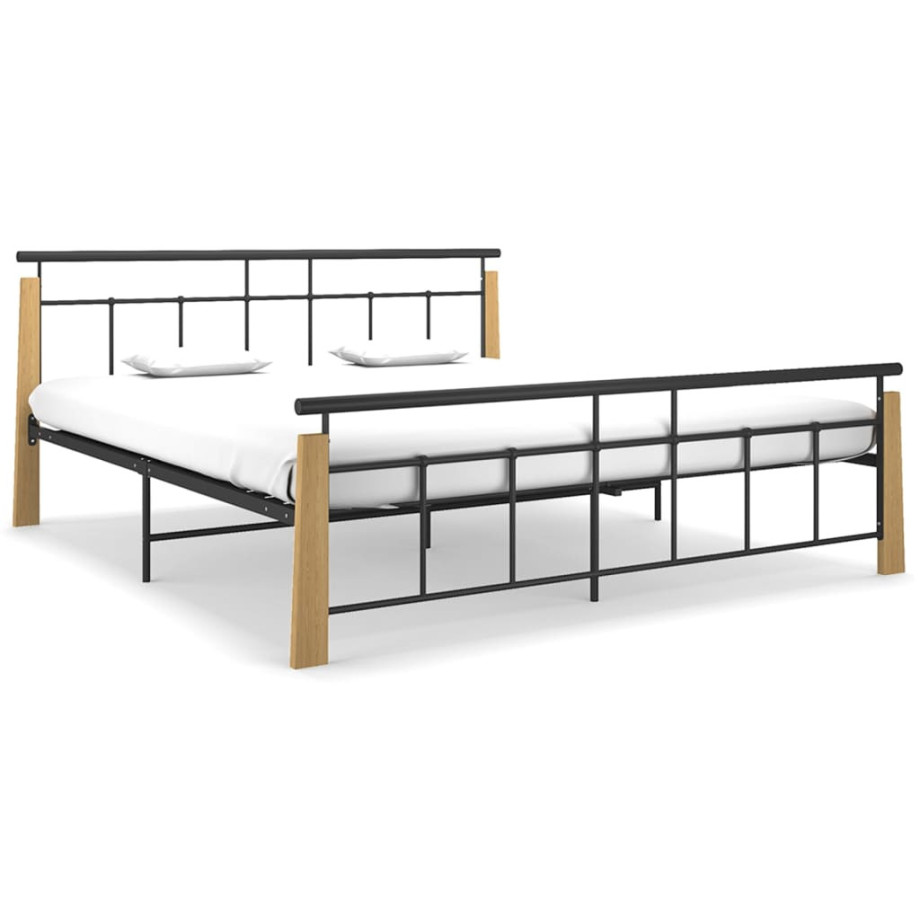 vidaXL Bedframe metaal en massief eikenhout 180x200 cm afbeelding 1