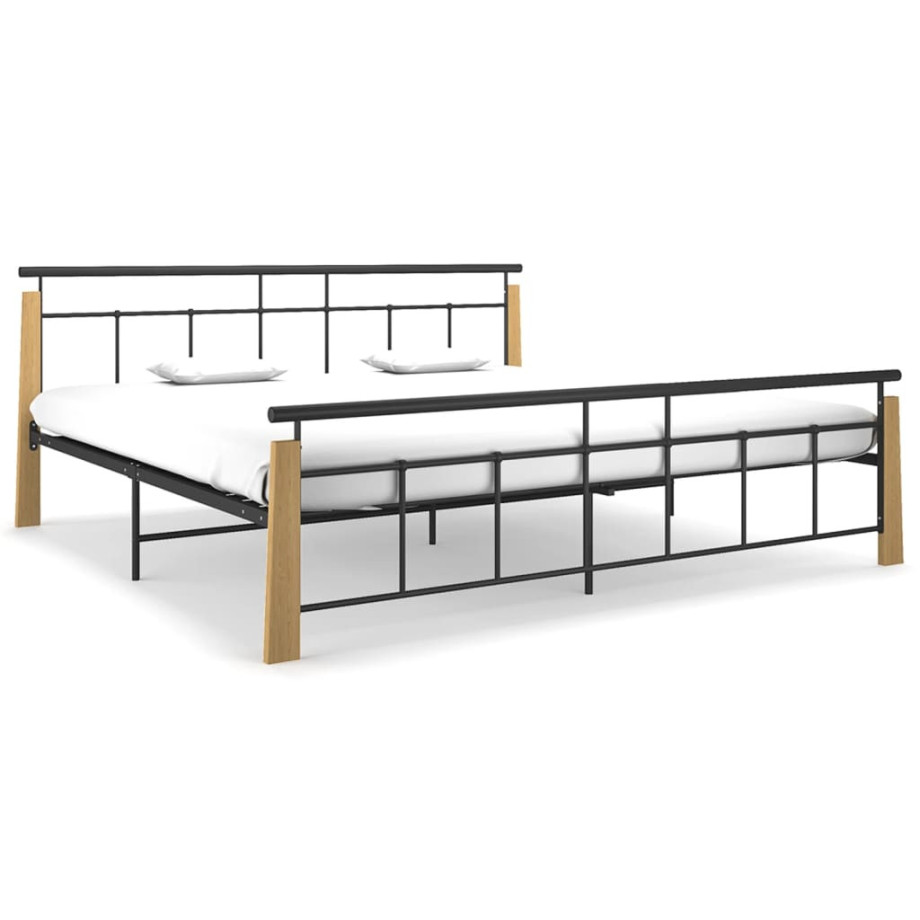 vidaXL Bedframe metaal en massief eikenhout 200x200 cm afbeelding 1