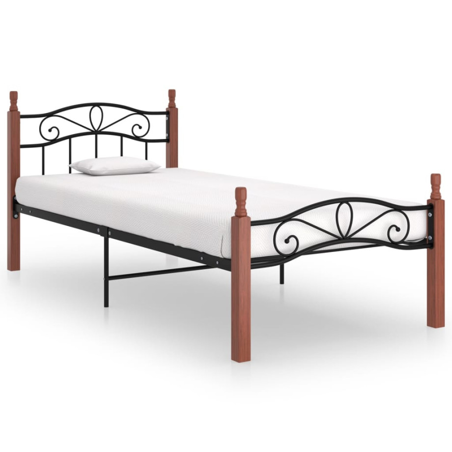 vidaXL Bedframe metaal en massief eikenhout zwart 90x200 cm afbeelding 1