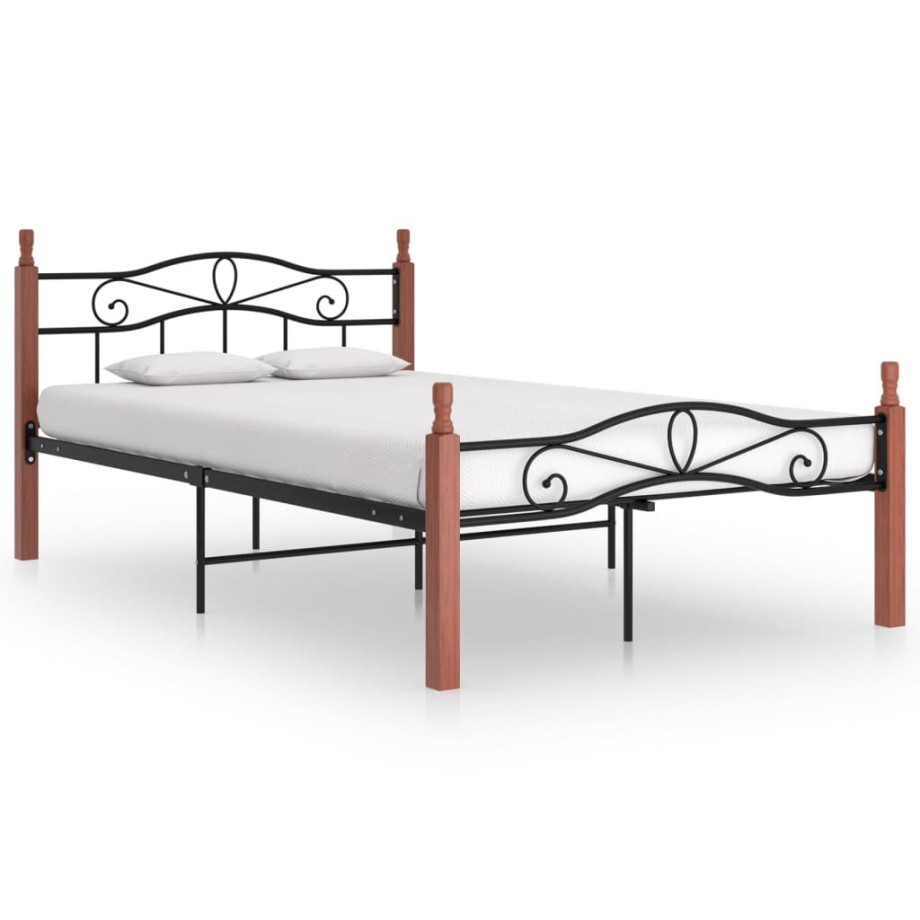 vidaXL Bedframe metaal en massief eikenhout zwart 120x200 cm afbeelding 1