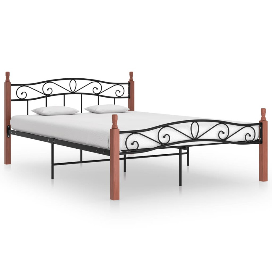 vidaXL Bedframe metaal en massief eikenhout zwart 140x200 cm afbeelding 1