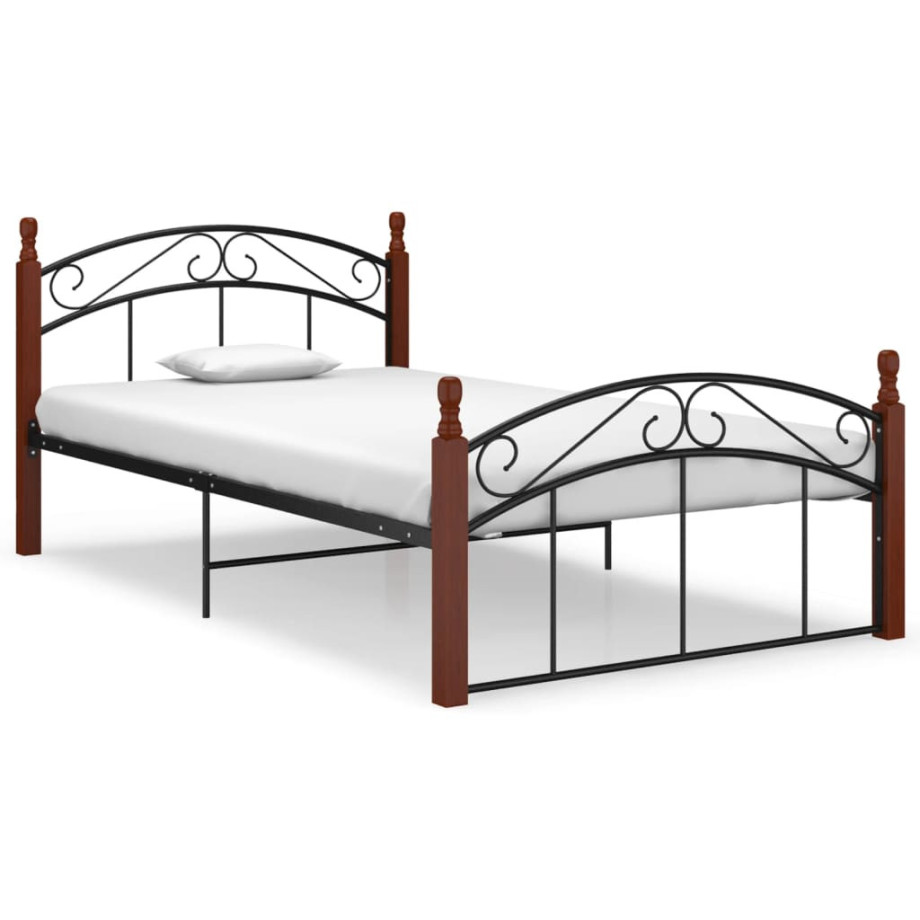 vidaXL Bedframe metaal en massief eikenhout zwart 120x200 cm afbeelding 1