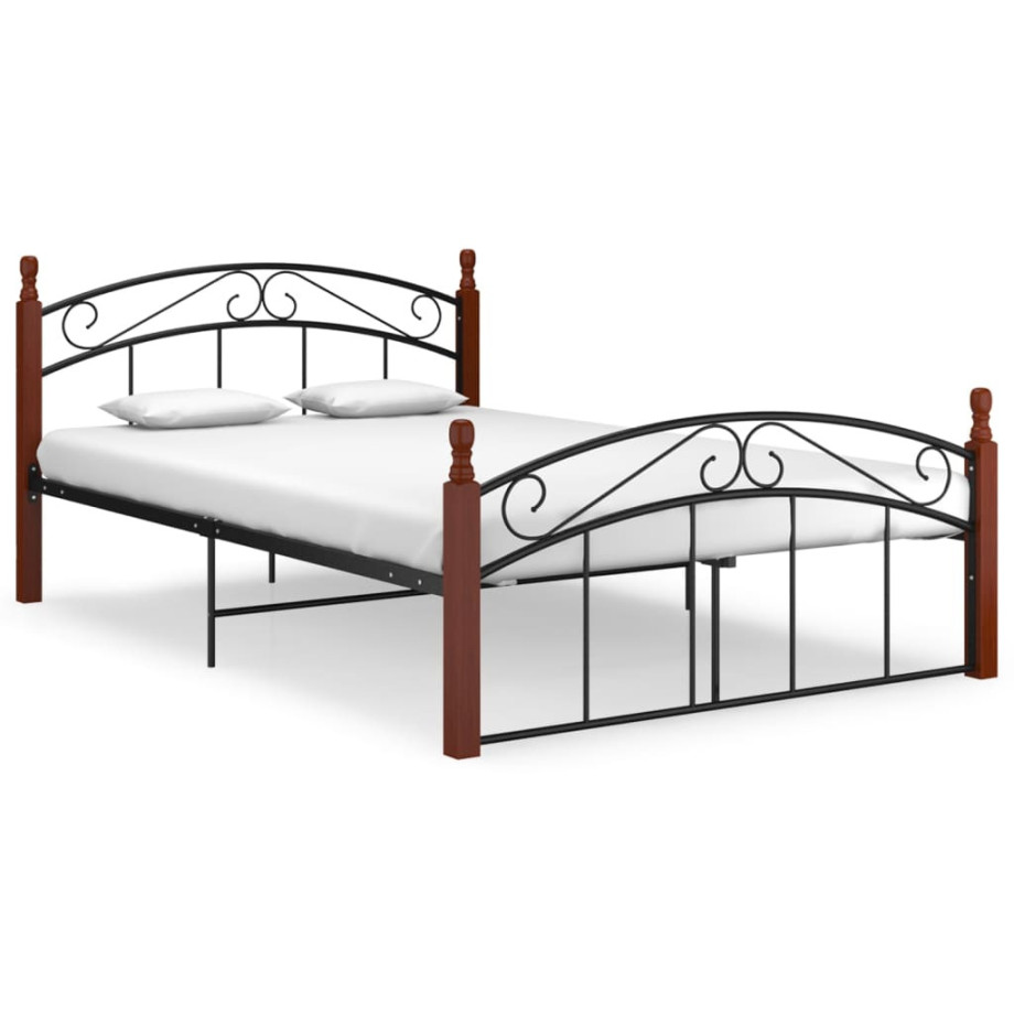 vidaXL Bedframe metaal en massief eikenhout zwart 140x200 cm afbeelding 1