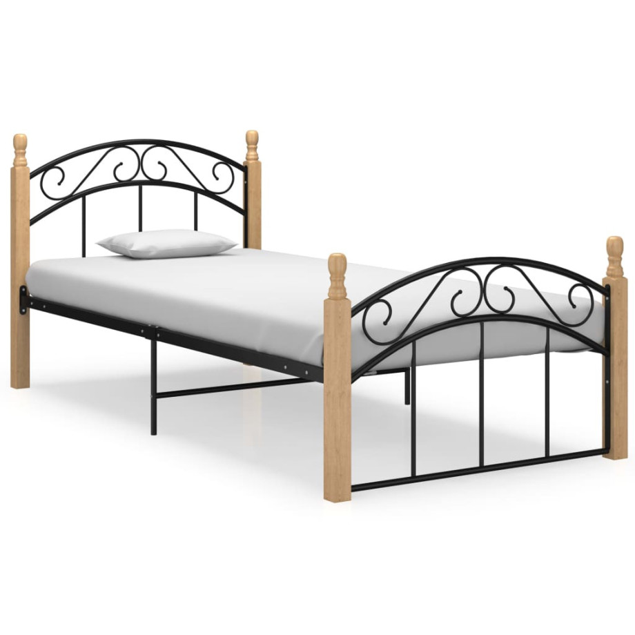 vidaXL Bedframe metaal en massief eikenhout zwart 90x200 cm afbeelding 1