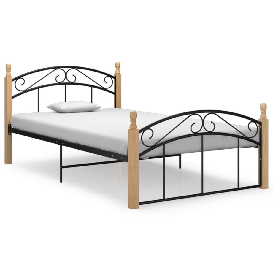 vidaXL Bedframe metaal en massief eikenhout zwart 120x200 cm afbeelding 1