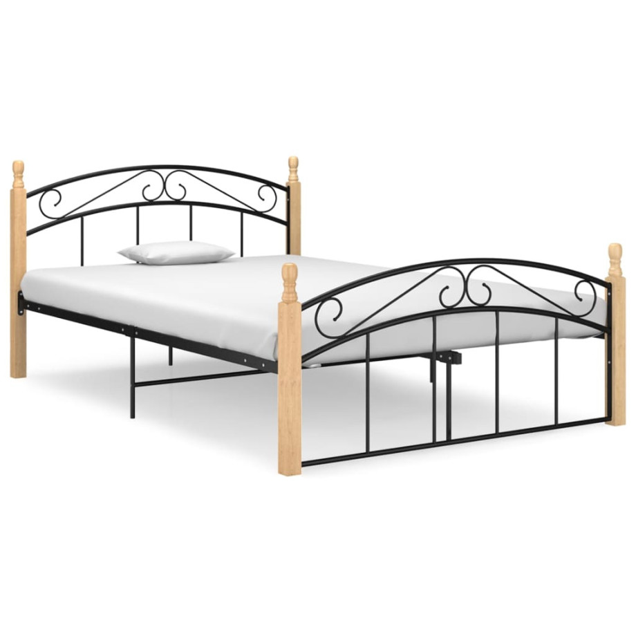 vidaXL Bedframe metaal en massief eikenhout zwart 140x200 cm afbeelding 1