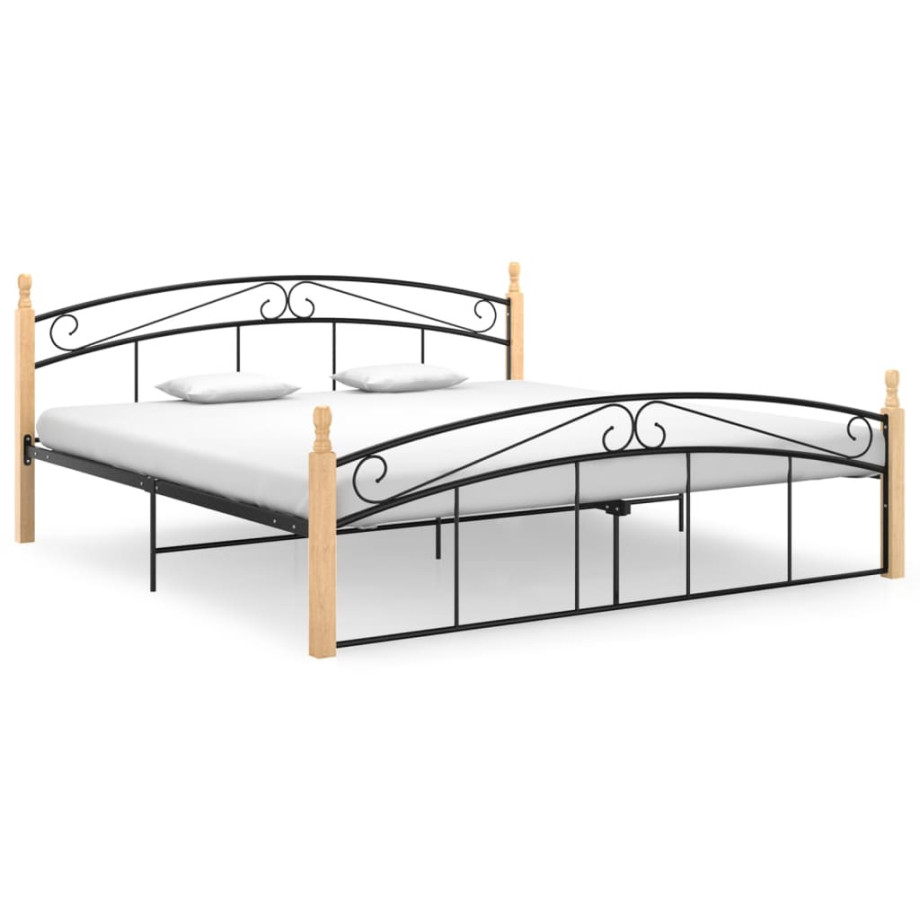 vidaXL Bedframe metaal en massief eikenhout zwart 180x200 cm afbeelding 1